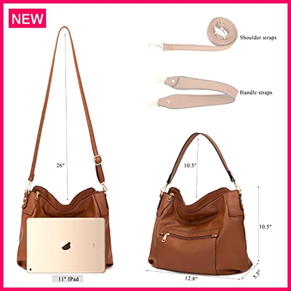 Large Tote Hobo Crossbody Bag Set with Wallet, Synthetic Leather, Multi-Pocket - Picture 6 of 8